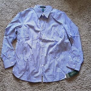 Lauren Ralph Lauren Blue and White Striped Button-Down Shirt